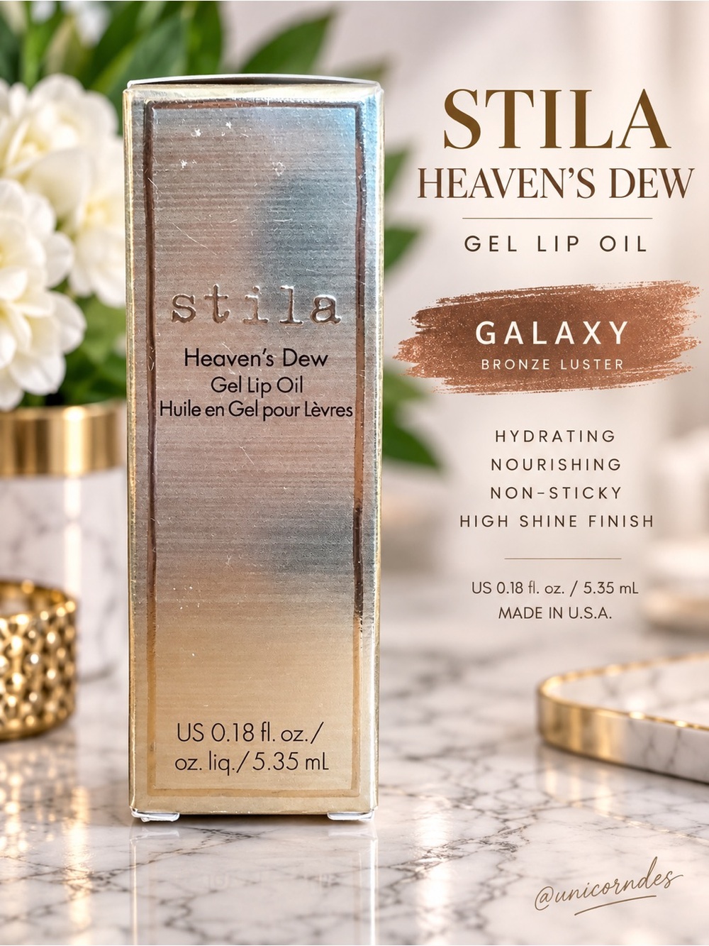 Stila Heaven’s Dew Gel Lip Oil Galaxy Bronze Luster Full Size HTF